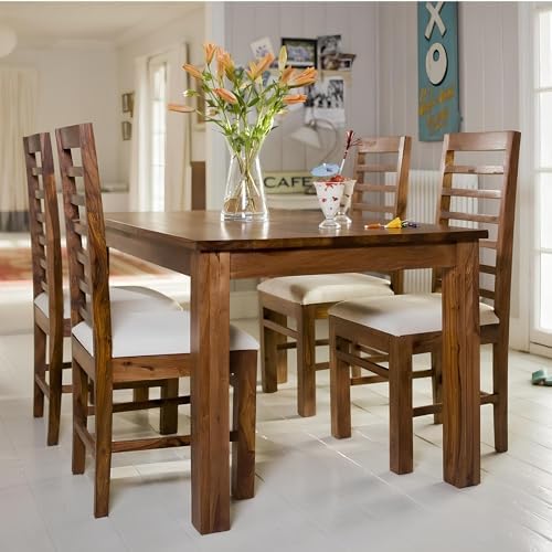 SONA ART & CRAFTS Luxe Solid Sheesham Wood Dining Table Set of 4 Seater Dinner Dinning Table with 4 Chair for Dining Furniture for Living Room Home Hotel Office Self Assembly (Natural Honey Teak)