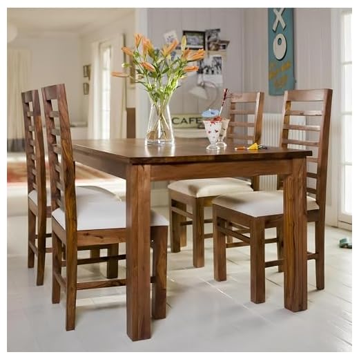 SONA ART & CRAFTS Modern Furniture Solid Sheesham Wood Dining Table 4 Seater Dining Table Set with 4 Cushion Chairs Dinner Table Set for Dinning Room Home Hotel and Office (Natural Finish)