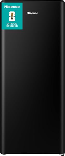 Hisense RR220D4BBE 52cm Freestanding Retro Fridge - 165-litre capacity with 4 star Ice box - Auto Defrost - Wine Rack - Black- E Rated, H128 x W51.9 x D51.3 - 1