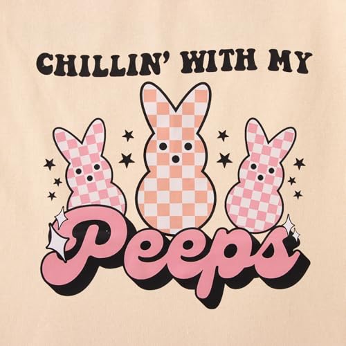 Image of CM C&M WODRO Kid Girl Easter Bunny T-Shirt Chillin' with My Peeps Shirt Short Sleeve Funny Happy Easter Graphic Tees Tops