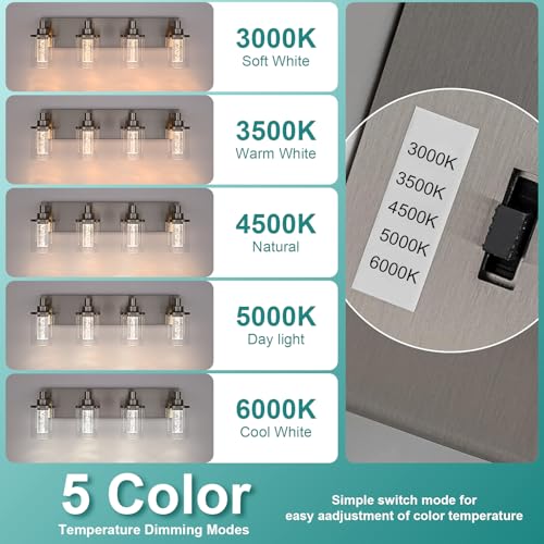 Image of Brushed Nickel Bathroom LED Vanity Lighting Over Mirror- 3 Lights | Modern Integrated LED Vanity Light Fixtures Wall Mounted for Bathroom with Crystal Bulb Clear Glass Shade