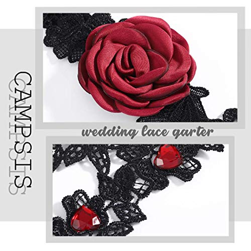 Campsis Women's Wedding Lace Garter Rose Crystal Garter Set Black Floral Leg Garter For Bride Party Prom Gift 2Pcs #TOP5