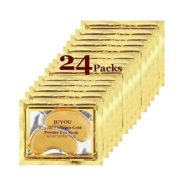 JUYOU 48Pcs/24Pairs 24K Gold Gel Crystal Collagen Eye Pads, Under Eye Mask for Moisturizing, Fine Lines, Dark Circles& Puffy Eyes Under Eye Patches