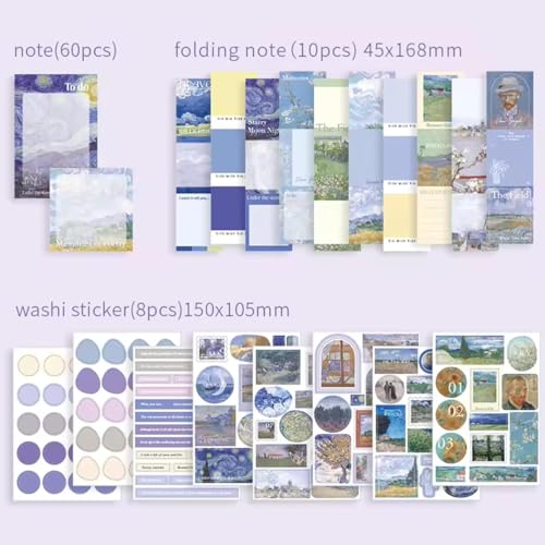 Image of VIBE VISTA Vintage Aesthetic Scrapbook Kit,346 Pcs,A6 Grid Notebook,Washi ,Envelopes,Scrapbook Papers,Folding Labels,Background Papers,Photo Frames,Calendar Stickers,Stickers (The Starry Night)