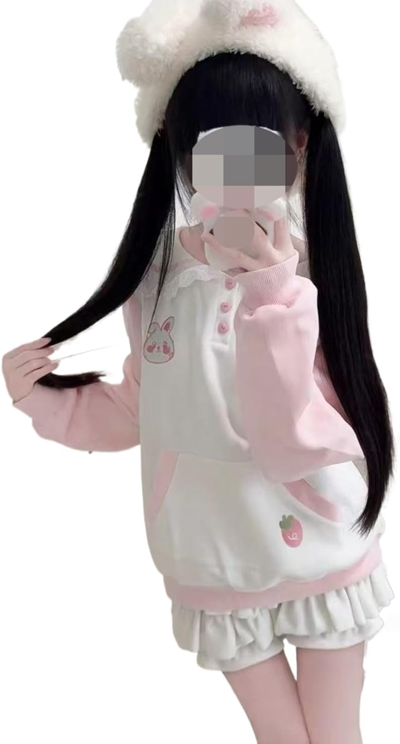 Pokn Y2K Bunny Ear Jojifuku Cutecore Kawaii Hoodie Clothes Women Long Sleeves Tops Graphic Cutecore Shoujo Clothes