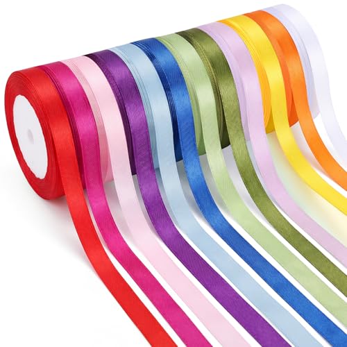 woric 12 Rolls Multicolor Satin Ribbon 22m*6mm Each Thin Ribbon for Gift Wrapping Total 264m Rainbow Satin Ribbon for Wedding Party Decor Floral Bouquets Hair Bows Birthday DIY Ribbon Wands