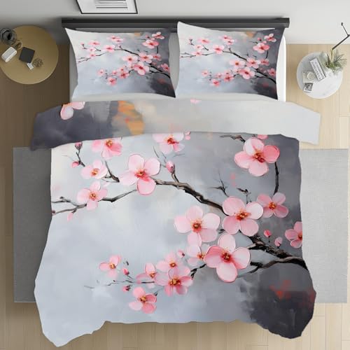Housse de couette fleurs de pêcher pour un lit style nature