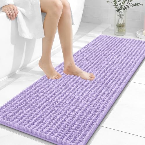 Image of OLANLY Long Bathroom Rugs Runner 47x17, Thick Soft and Absorbent Chenille Bath Mat, Non-Slip, Machine Washable Quick Dry Bath Rugs for Tub Shower Floor, Home Decor Accessories, Lavender