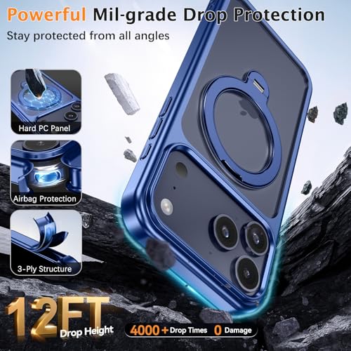Image of YINLAI for iPhone 17 Pro Case 6.3-inch, Magnetic Compatible with Magsafe, with 360 Rotatable Ring Stand, Anti-Fingerprint Skin-Friendly, Shockproof Full-Body Protective 17 Pro Case, Deep Blue