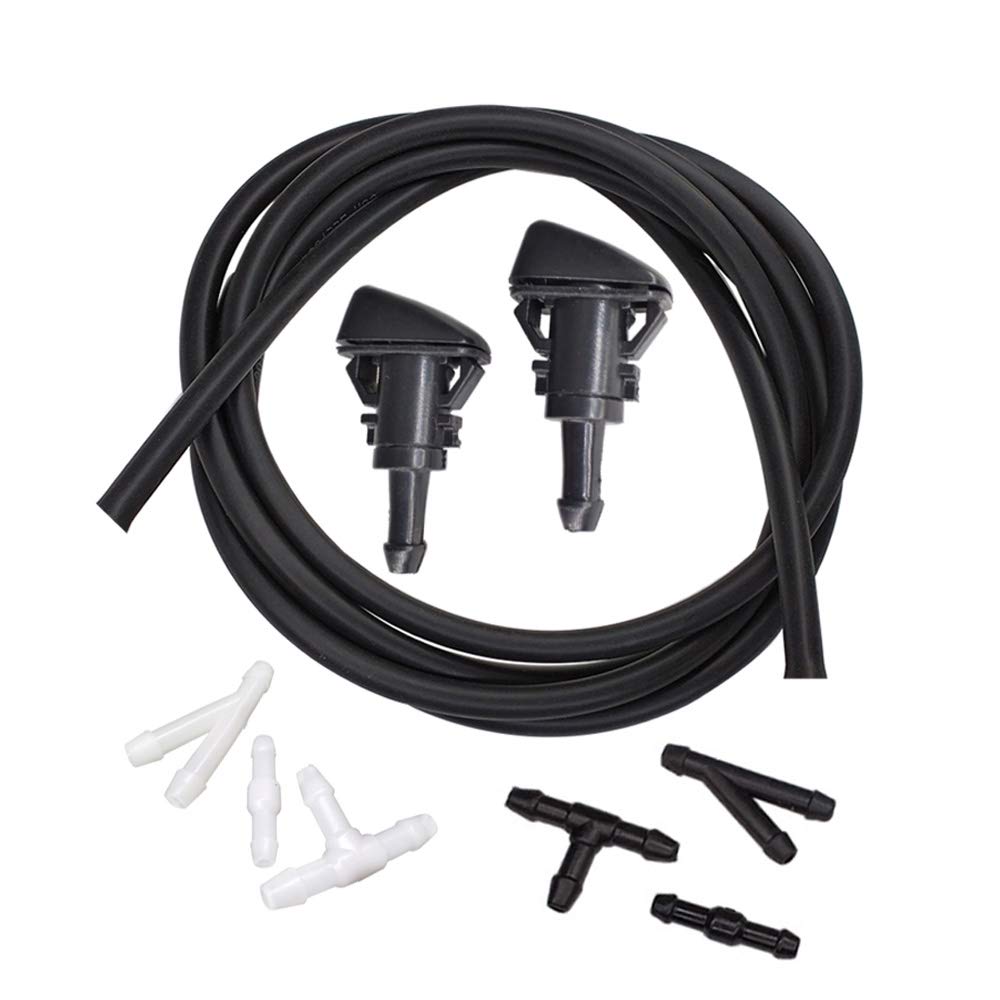 AUTOYU Front Windshield Washer Nozzles Kit for Dodge, Jeep, Ram - Replaces OEM # 4805742AB, 5116079AA Wiper Spray Washer Jet with 118 Inch Long Fluid Hose and 6 Connectors