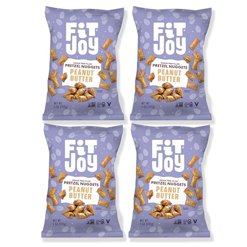 Image of FitJoy Peanut Butter Pretzel Nuggets (4 Pack, 5 Oz) - Crunchy Peanut Butter Filled Pretzel Nuggets - Gluten Free, Grain Free Cassava & Chickpea Flour Pretzels - Sweet & Salty Snack