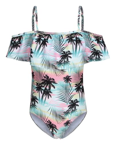 Image of Girls One Piece Swimsuits Off Shoulder Bathing Suit for Kids Hawaiian Swimwear 3-16 Years