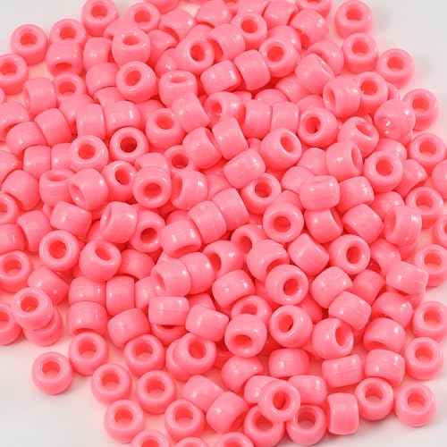 Image of 1000 Pcs Acrylic Pony Beads 6x9mm Bulk for Bracelet Necklace Jewelry Making Earring Hair Braiding Kandi Beads (Light Pink)
