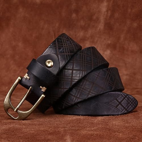 Men's Leather Belts, Embossed Genuine Leather Belt, 5.5MM Thick Handmade Solid Brass Buckle Belt for Men Jeans2