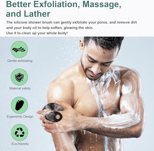 Image of Silicone Body Scrubber Shower Bath Brush + Scalp Massager for Hair + Face Scrubber Brush, Combination Combo, More Hygienic Than Traditional Loofah, Lather Nicely, Long Lasting, Gentle Exfoliating for Women Men Baby Sensitive Skin,(With A Free Hook 2-pic)