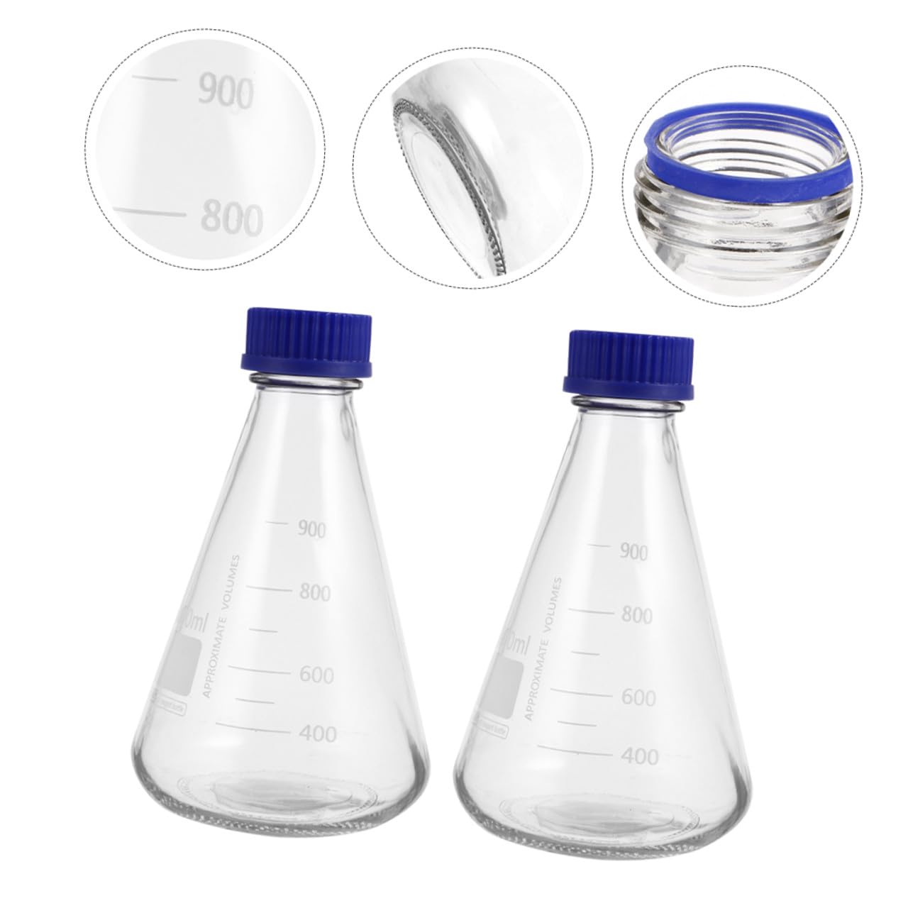 Beute di Erlenmeyer in Vetro Tappo Blu Beute Coniche da Laboratorio da 1000 Ml Scala Graduata Set da 2 Bottiglie per Esperimenti Scientifici Adatte per Studenti e Uso