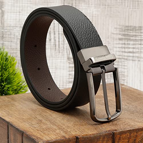 Image of LOUIS STITCH Men's Italian Leather Reversible Belt 1.25 inch (35mm) Handcrafted Formal Waist Band Officewear Men Gents Boys (Brown /Black) (FF-CS-)