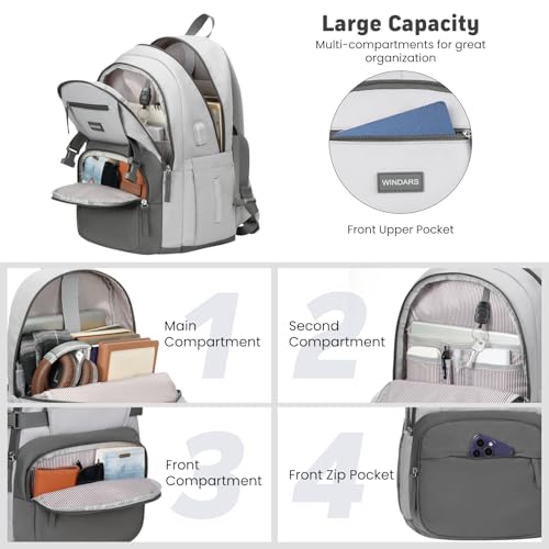 Image of WINDARS Backpack for School Girls, Cute High School Backpacks for Teens Women Student Large Bookbag 15.6 Inch Laptop Bag with USB Charger Port for College Work Travel Trip (Dark Grey & Light Grey)
