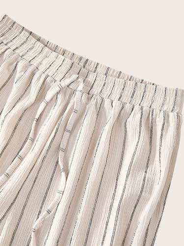 Women's Striped Drawstring Elastic Waist Pants Wide Leg Dressy Casual Trousers3