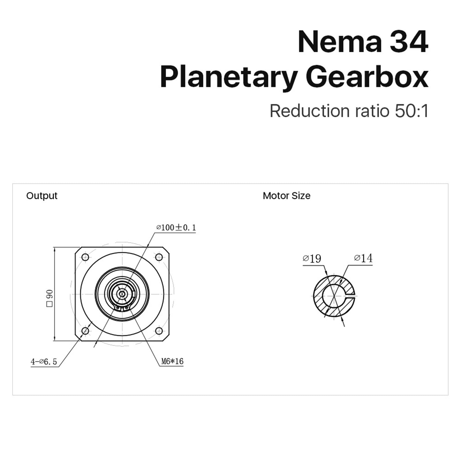 Réducteur de Vitesse de Moteur de boîte de Vitesses planétaire Nema34 Rapport 50:1 avec entrée de 14 mm 1 pièces