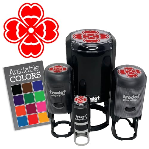 Stylish Modern Four Leaf Clover Shamrock Floral Flower Self-Inking Rubber Stamp Ink Stamper for Stamping Crafting Planners - 1 Inch Medium - Green Ink -  Sniggle Sloth, SINKRNDZ-MEDZZ-GRNZZ-0-D011305