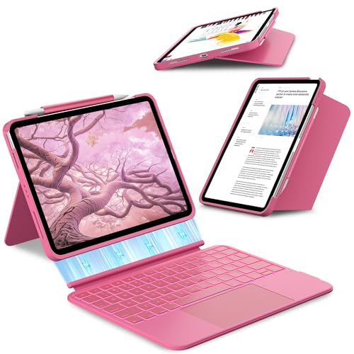 Image of typecase for iPad A16 11th /10th, Air 11 Inch M4 /M3 /M2 /5th /4th Keyboard Case | Magnetic Detachable Keyboard, Portrait /Landscape Modes, Multi-Touch Trackpad, 11-Color Backlit, Ultra-Light, Pink