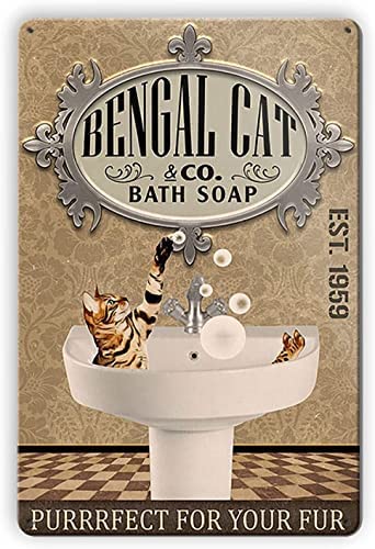 Niekea Bengal Cat& Co.Bath Soap Metal Sign for Home Coffee - 8 x 12 Inch - Vintage Wall Décor B59