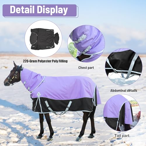 2025 Upgrade 1200D Horse Blanket Winter,220-Gram Polyester Filling 1200D Premium Horse Turnout Blanket,Horse Rug Medium Weight Blanket 81 inches - Image 4