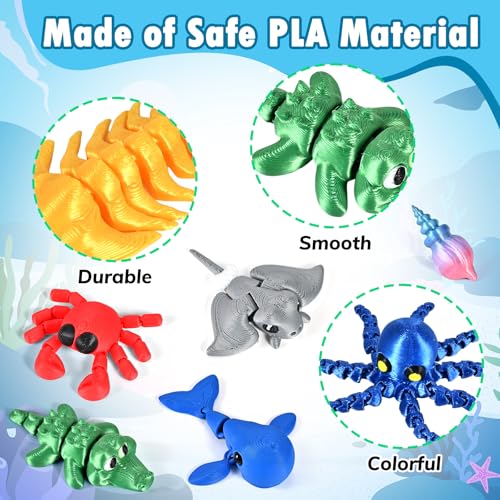 Goldge 25PCS 3D Printed Ocean Animals with 25 Learning Cards, 3-4" Articulated 3D Printed Fidget Animals Bulk, Flexible 3D Printed Animals, 3D Shark, Octopus & Sea Creatures Toys - Image 5