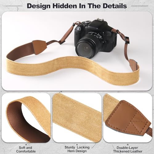 Image of Universal Camera Strap - Camera Neck Strap, Adjustable Shoulder Straps Compatible with Canon, Fujifilm, Nikon, Olympus, Panasonic and other SLR and mirrorless cameras - Khaki