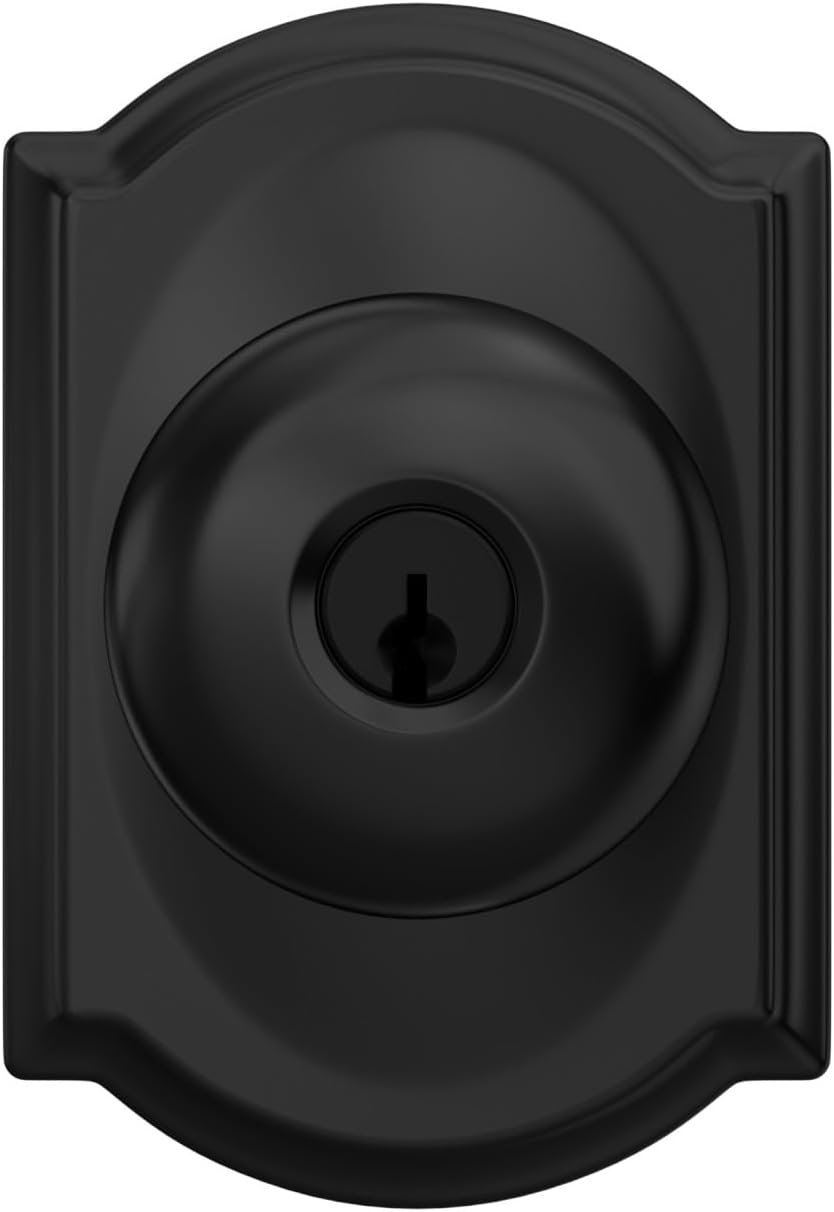 SCHLAGE F51A PLY 622 CAM Plymouth Knob with Camelot Trim Keyed Entry Lock, Matte Black