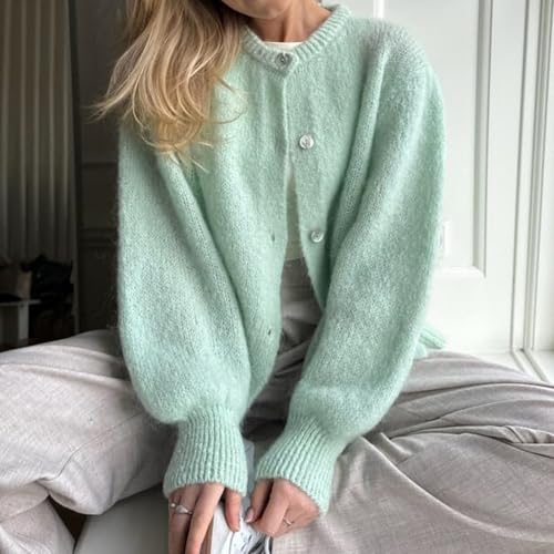 Image of Women Y2k Crop Cardigan Sweater Long Sleeve Button Down Cardigan Vintage Open Front Sweater Cute Knit Pullover Tops