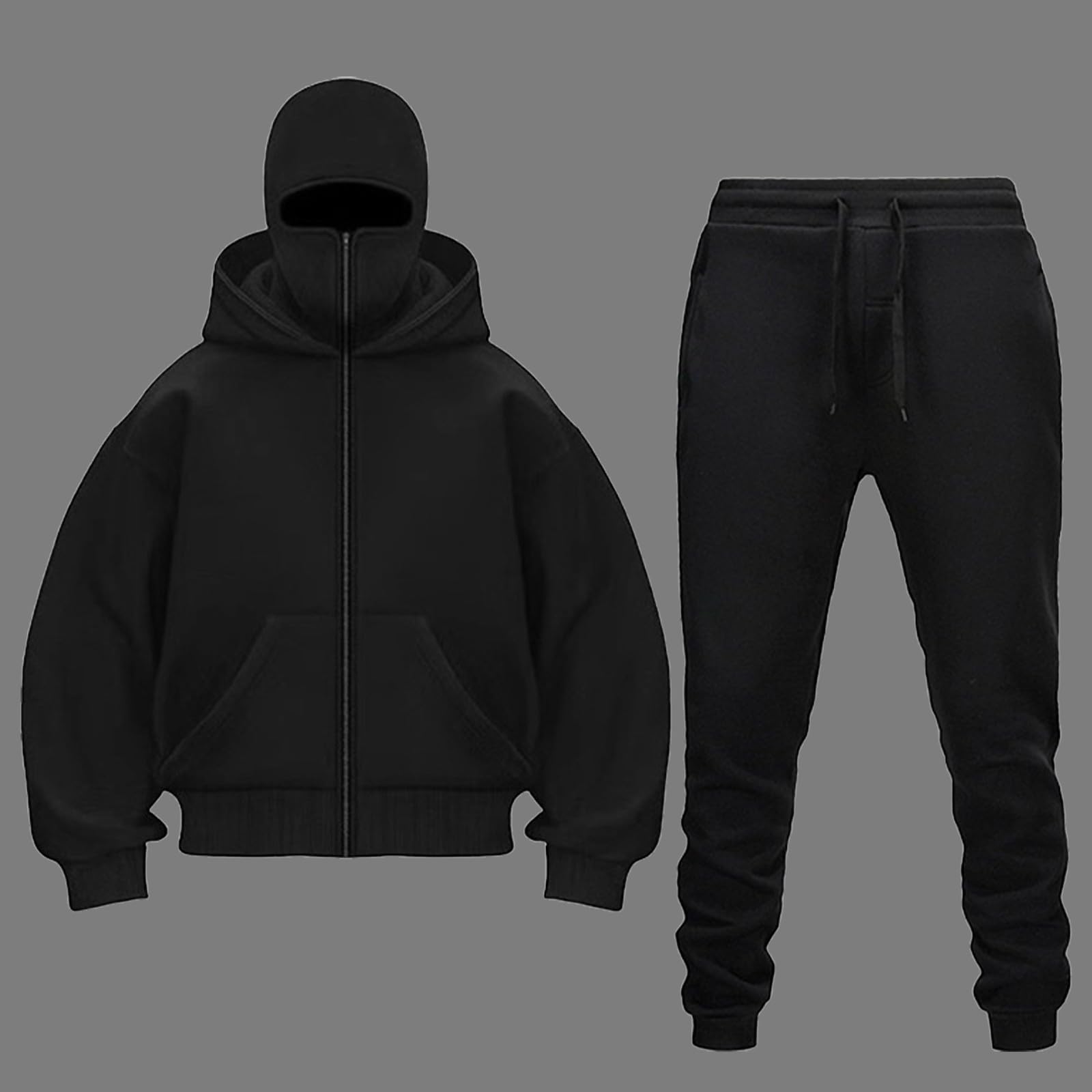 Tuta da Uomo Con Caldo Maschera Felpa Con Cappuccio Con Cerniera E Pantaloni | Tuta Uomo Set Baggy Inverno Felpe Con Cappuccio Y2K Zip E Pantaloni Di Protezione Antivento Moto Set Lavoro