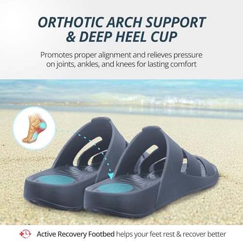 Image of NUUSOL Stanley Slide Men Flip Flops /Sandal; Non-Slip Durable Soft-Cushion Lightweight Non-Porous Textured Footbed Orthotics Arch Support Footwear Relieve Plantar Fasciitis Feet Joints Neck & Back Pain