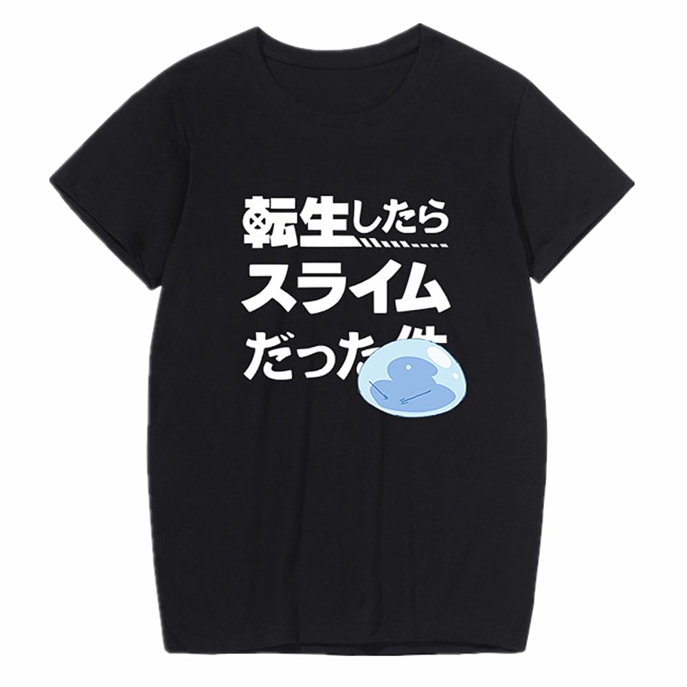 Charous Unisex Black 4 Anime Manga That Time I Got Reincarnated As A Slime,Black Cotton Cartoon T-Shirts For Rimuru Slime Fans Cosplay