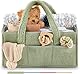 KILPDNZA Wickeltasche Organizer, Wickelorganizer, Wickel Organizer, Baby Organizer Korb mit Fächern & Griffen - Neugeborenen Geschenk 2025 (Salbeigrün)
