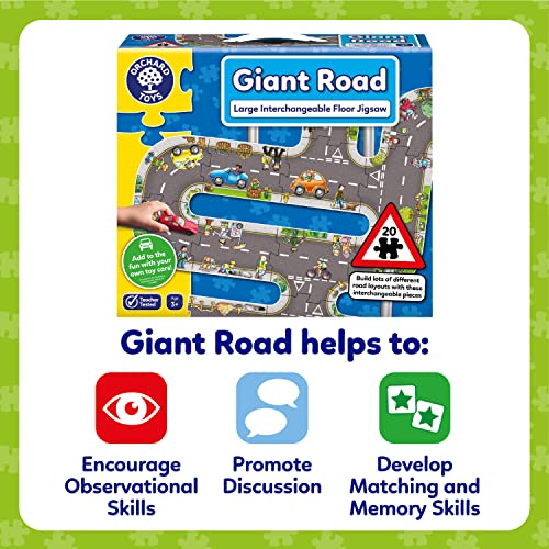 Orchard Toys Giant Road Jigsaw Puzzle, Car Track on a Large Floor Puzzle, Car Play Mat, Make Your Own Road Tape for Toy Cars, City, Construction, Educational Toys for Kids and Toddlers Age 3+