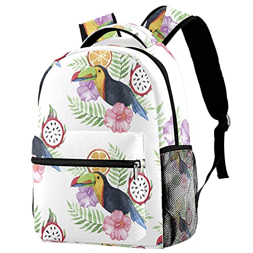 Sac à dos de voyage aquarelle toucans et fruits tropicaux pour l'école