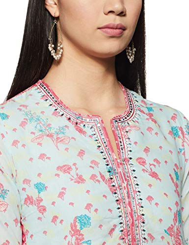 Image of BIBA Women Straight Cotton And Viscose Kurta Narrow Pants Suit Set