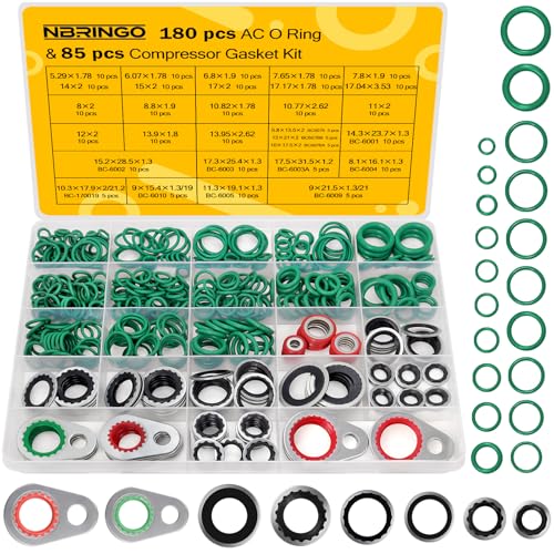 NBRINGO 265 Pcs AC O Ring & Gasket Seal Kit for R134a - Durable A/C Compressor Port Seal Washer Kit with Line Seals, Bonded Washers, Condenser & Hose Gaskets for Long-Lasting Performance