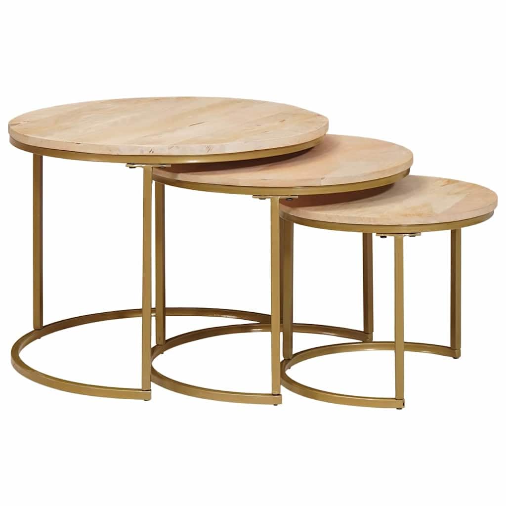 Fengshui Stoły kawowe Nesting, 3 sztuki, lite drewno, stal mango