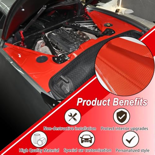 Image of Red Rear Engine Compartment Surround Overlay,Carbon Fiber Pattern Engine Bay Panel Cover Trim Side Panel Engine Bay Dress Up Kit for Corvette C8 Stingray Z51 2020+,for C8 Z06 /E-Ray 2023+