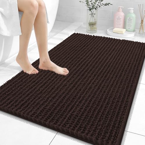 Image of OLANLY Bathroom Rug Mat 40x32, Thick Soft and Absorbent Chenille Bath Mat, Non-Slip Rubber Backing, Machine Washable Quick Dry Bath Rugs for Tub Shower Floor, Home Decor Accessories, Brown