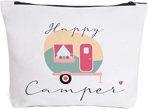 Fokongna Accesorios para caravanas para remolques de viaje, Happy Camper, bolsa de maquillaje para fogata, regalos para campamentos retro vintage,