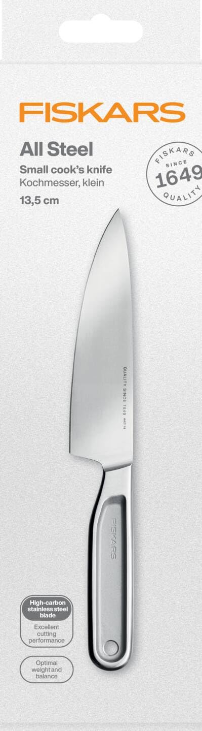 Fiskars Nóż szefa kuchni All Steel, mały, długość całkowita: 25,3 cm, japońska twarda stal Aichi, 1062886