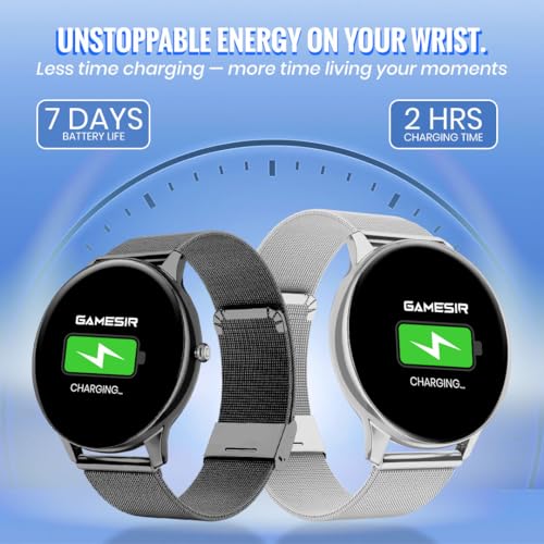 Image of GameSir Glavito Round Dial Smartwatch with 1.49 inch AMOLED Display, 100+ Sports Modes, Bluetooth Calling, Functional Crown Control, Health Tracking, 100+ Watch Faces for Men & Women (Millanese Black)