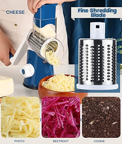 Ourokhome Rotary Cheese Grater Round Mandolin Slicer, Handheld Hashbrown Shredder with 3 Drum Blades - Image 4