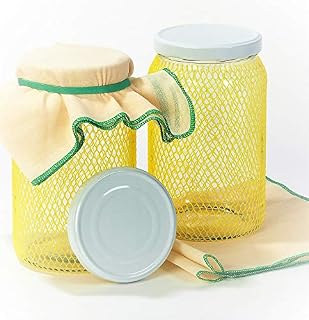 myFERMENTS Large Glass Jars with Lids 2 l  Easy Clean Airtigh Wide Mouth Containers, 50x50cm Muslin Cloths, & Rubber Bands - Kombucha, Kefir, Fermentation, Pickling, Conserves, Set of 2