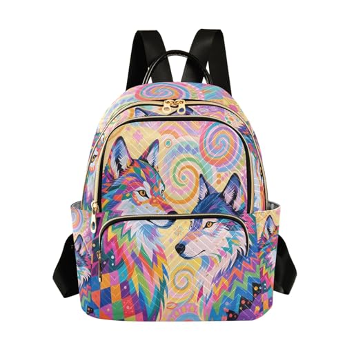 Nexawaveo Mochila acolchada para mujer, bolsa de mano para laptop de 14 pulgadas, ligera, mochila de trabajo, perezoso vibrante, Lobos vibrantes, M