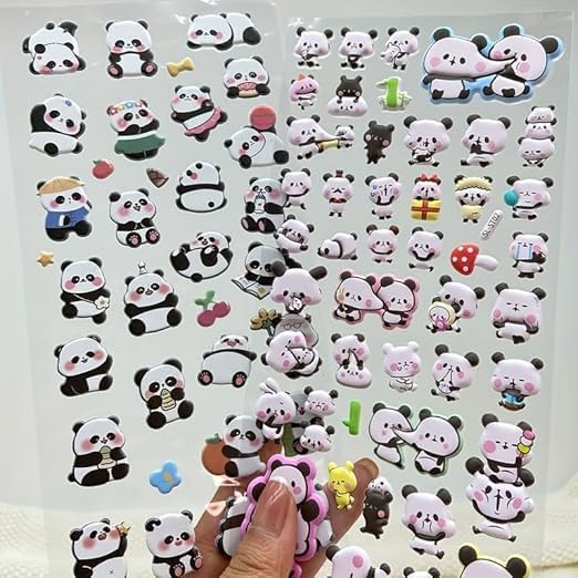 Image of Cots and Cuddles 3D Puffy 200+ Panda Stickers, 3D Stickers Scrap Book Decoration for Boys & Girls |Panda Stickers, 4 Strap